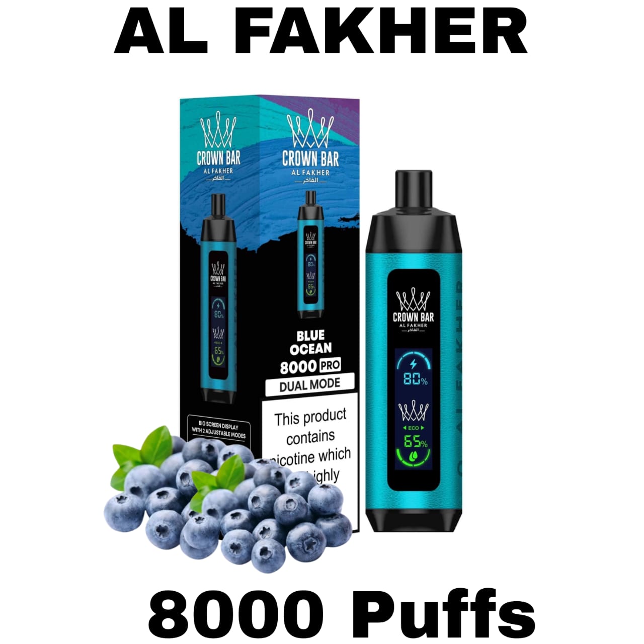 Al Fakher Pro Crown Bar 8000 Puffs Blue Ocean