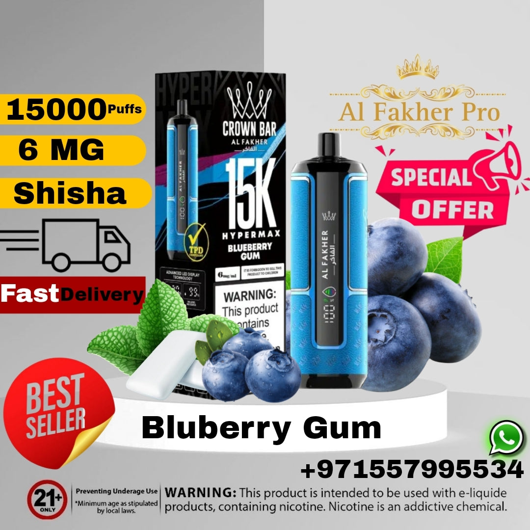 Al Fakher Crown Bar Blueberry Gum 15000 Puffs