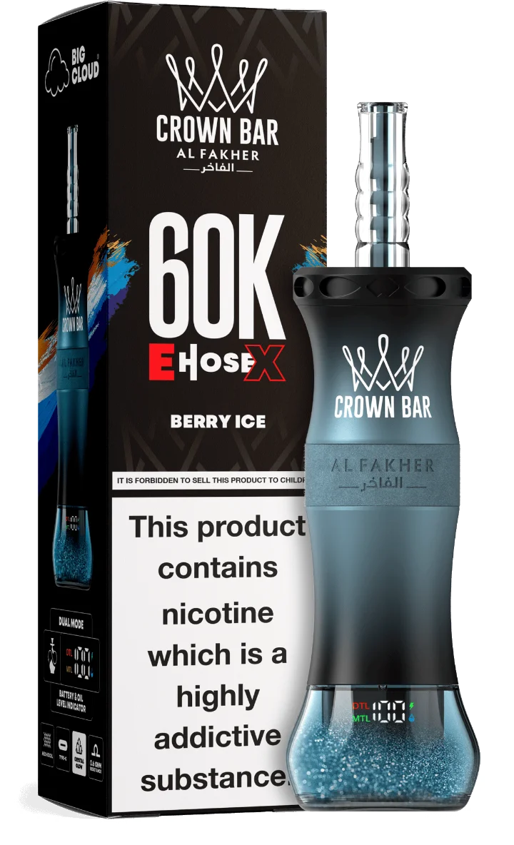 Al Fakher Crown Bar E Hose X 60000 Puffs Berry Ice Al Fakher Crown Bar E Hose X 60000 Puffs Berry Ice