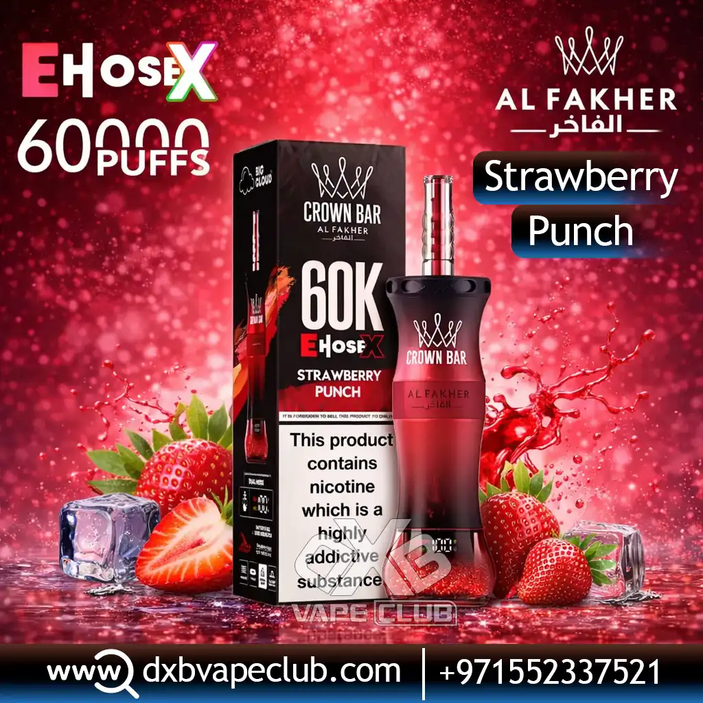 Al-Fakher-E-Hose-X-60000-Puffs-Crown-Bar-Hookah-Strawberry-Punch Al Fakher Crown Bar E Hose X 60000 Puffs Strawberry Punch